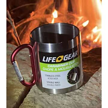 Life Gear Stainless Steel Double Walled Mug with Carabiner Handle for Travel