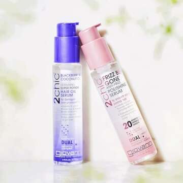 GIOVANNI 2chic Frizz Be Gone Anti-Frizz Polishing Serum - Anti Frizz Natural Hair Smoothing Formula with Shea Butter & Sweet Almond Oil, No Parabens, Color Safe Hair Oil Serum - 2.75 oz