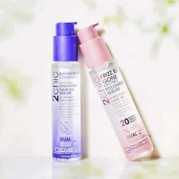 GIOVANNI 2chic Frizz Be Gone Anti-Frizz Polishing Serum - Anti Frizz Natural Hair Smoothing Formula with Shea Butter & Sweet Almond Oil, No Parabens, Color Safe Hair Oil Serum - 2.75 oz