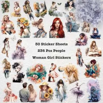 Knaid People Scrapbook Sticker Set (30 Sheets, 236 Assorted Pieces) - Journaling Scrapbooking Stickers Planner Sticker Dolls with Diverse Girls & Women for Junk Journal Supplies Laptops Water Bottles