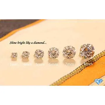 14k Yellow Gold Solitaire Round Cubic Zirconia CZ Stud Earrings with Gold butterfly Pushbacks (4mm)…