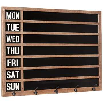 Creative Co-Op Weekday Wall Chalkboard with 5 Metal Hooks