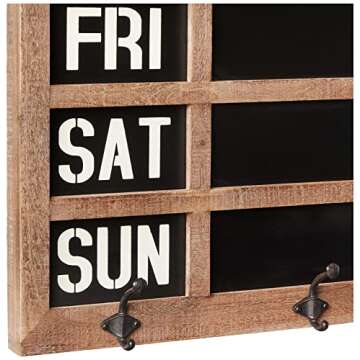 Creative Co-Op Weekday Wall Chalkboard with 5 Metal Hooks