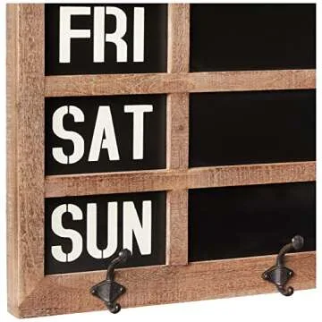Creative Co-Op Weekday Wall Chalkboard with 5 Metal Hooks