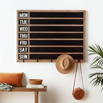 Creative Co-Op Weekday Wall Chalkboard with 5 Metal Hooks