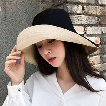 FaroDor Women's Reversible Bucket Hat UV Sun Protection Wide Brim Foldable Floppy Bucket Hat Black