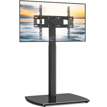 Adjustable Swivel TV Stand for 26-65 Inch TVs with Tempered Glass Base