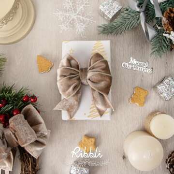 Ribbli Camel Velvet Wired Ribbon 2.5 Inch Velvet with Satin Christmas Ribbon for Gift Wrapping Chris...