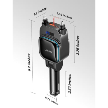 LISEN Retractable Car Charger [2025 Updated] 96W Fast Charging 4 in 1 Retractable Phone Charger for Car, Retractable Car Charger Fast Car Phone, Retractable Car Charger USB C for iPhone 16 15 14 13 12