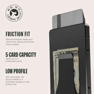 Groove Life Groove Wallet Midnight Black with Money Clip Men's Minimalist Low Profile Aluminum Credit Card Holder with Magnetic Thumb Swipe, RFID Blocking, Lifetime Coverage