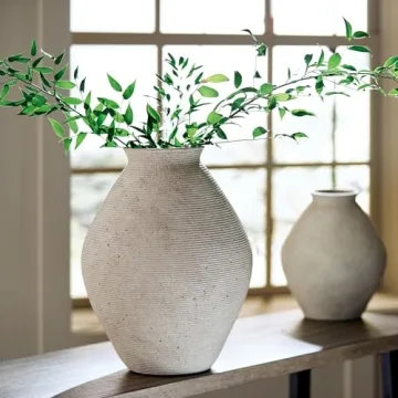 Modern Distressed Polyresin Vase Antique Tan Home Decor