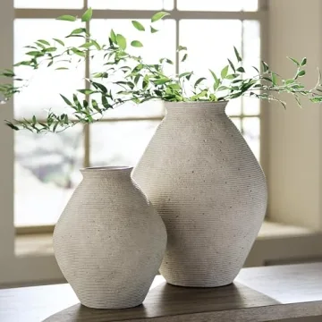 Modern Distressed Polyresin Vase Antique Tan Home Decor