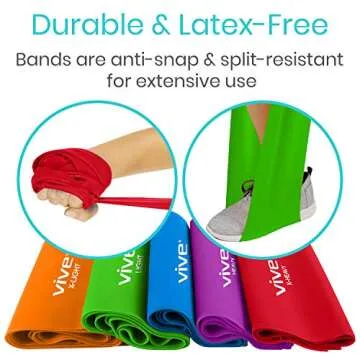Vive Flat Resistance Band Set - 5 Levels for Fitness & Therapy