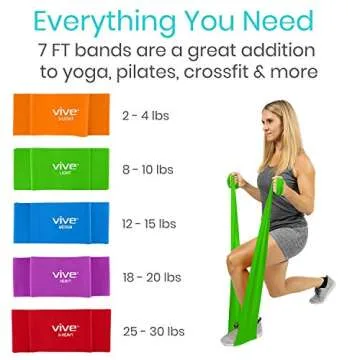 Vive Flat Resistance Band Set - 5 Levels for Fitness & Therapy