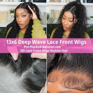 Erqq 26 inch Deep Wave Lace Front Wigs Human Hair 13x6 HD Lace 180% Density Wet and Wavy Human Hair Deep Wave Wig Pre Plucked with Baby Hair Curly Wigs for Women