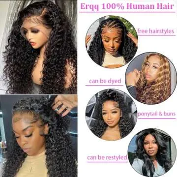 Erqq 26 inch Deep Wave Lace Front Wigs Human Hair 13x6 HD Lace 180% Density Wet and Wavy Human Hair Deep Wave Wig Pre Plucked with Baby Hair Curly Wigs for Women