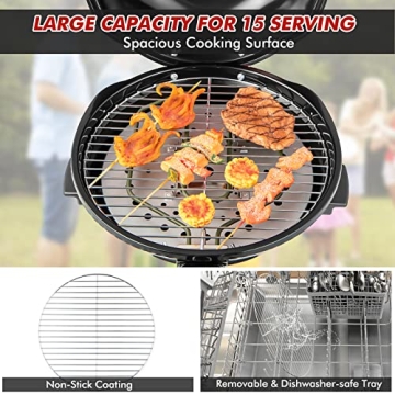 HAPPYGRILL 1600W Portable Electric Grill for 15 Servings