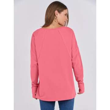 ANRABESS Women's Long Sleeve Shirts Oversized V Neck Batwing Tunic Tops Causal Loose Fall Fashion 2024 Sweatshirts Pink Large