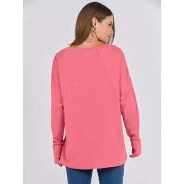 ANRABESS Women's Long Sleeve Shirts Oversized V Neck Batwing Tunic Tops Causal Loose Fall Fashion 2024 Sweatshirts Pink Large