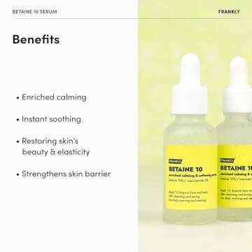 Frankly Betaine 10 Serum - Calm, Soften and Restore skin’s beauty and elasticity | 10% Betaine & 1% Niacinamide Fusion | Vegan & EWG Green | 1.01 fl.oz