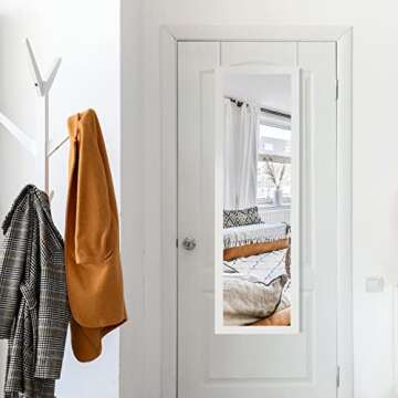 Mirrorize Full Length Over the Door, Long Door Hanging Large Mirrors for Wall Full Body, Shatterproof Tall Floor Mirror, 42"X14", White