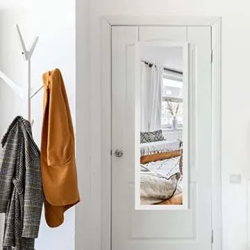 Mirrorize Full Length Over the Door, Long Door Hanging Large Mirrors for Wall Full Body, Shatterproof Tall Floor Mirror, 42"X14", White