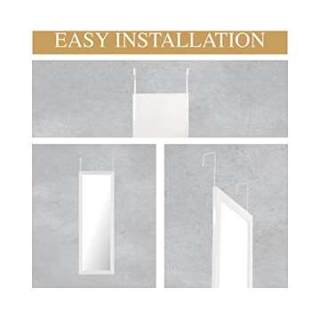 Mirrorize Full Length Over the Door, Long Door Hanging Large Mirrors for Wall Full Body, Shatterproof Tall Floor Mirror, 42"X14", White