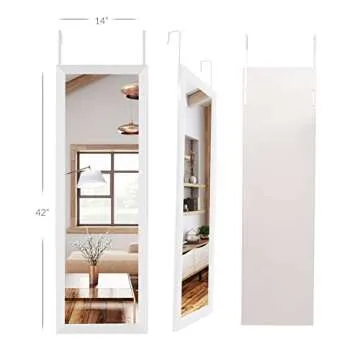 Mirrorize Full Length Over the Door, Long Door Hanging Large Mirrors for Wall Full Body, Shatterproof Tall Floor Mirror, 42"X14", White