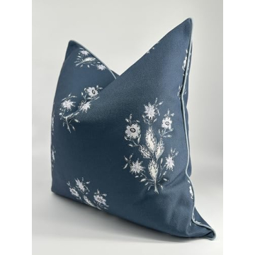 Norfolk by Jillien Harbor Dark Blue Floral Pillow Cover Premium Grandmillennial Pillow Cover Throw Pillow for Home 20" x 20" Pillow Cover Grandmillennial Home Decor Farmhouse Pillow for Fall