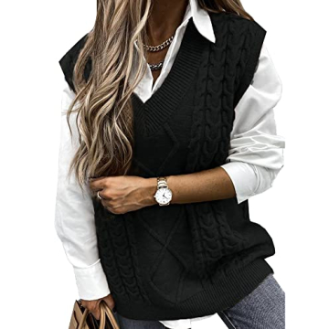 NALANISA Women V Neck Sleeveless Oversized Sweater Vest Casual Loose Cable Knit Sweaters Tank Pullov...