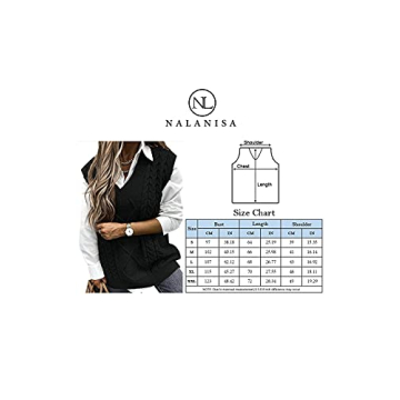 NALANISA Women V Neck Sleeveless Oversized Sweater Vest Casual Loose Cable Knit Sweaters Tank Pullover Fall Winter Outfits(Black, XX-Large)