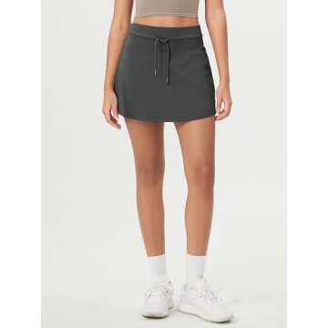 ODODOS Women's Drawstring Tie Athletic Skirts with Built-in Shorts for Active Wear
