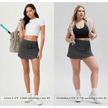 ODODOS Women's Athletic Tie Skirts with Built-in Shorts