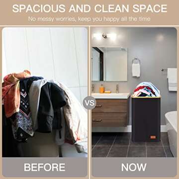 120L Laundry Hamper with Lid - Tall Laundry Basket with Removable Laundry Bag, Bamboo Handles, Colla...