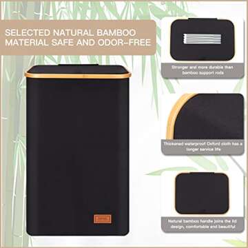 120L Laundry Hamper with Lid - Tall Laundry Basket with Removable Laundry Bag, Bamboo Handles, Collapsible, Sturdy, Clothes Hamper for Bedroom, Bathroom, Dorm, Laundry Room, Black