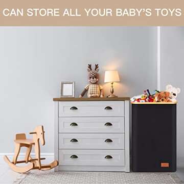 120L Laundry Hamper with Lid - Tall Laundry Basket with Removable Laundry Bag, Bamboo Handles, Collapsible, Sturdy, Clothes Hamper for Bedroom, Bathroom, Dorm, Laundry Room, Black