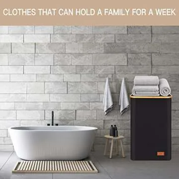 120L Laundry Hamper with Lid - Tall Laundry Basket with Removable Laundry Bag, Bamboo Handles, Collapsible, Sturdy, Clothes Hamper for Bedroom, Bathroom, Dorm, Laundry Room, Black