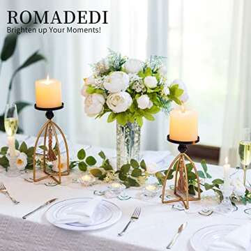 Romadedi Pillar Candle Holder Boho Decor - Set of 2 Vintage Bead Candle Stand Decorative Black Gold ...