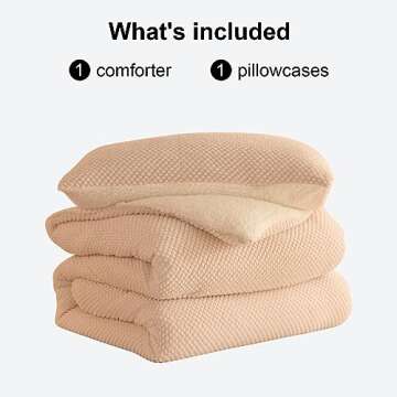 LLanCL 3D Jacquard Design Comforter Set, Ultra-Soft Warm Twin Size Sherpa Fur Plush 2-Pieces Sets Luxury Cozy Bedding with 1 Pillowcase (68"x90", Cream White)