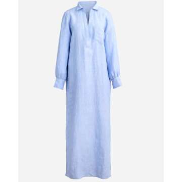 Women Cotton Linen Shirt Dress Casual Split Maxi Dresses Long Kimonos Cardigans Beach Cover Up Sundress Blue