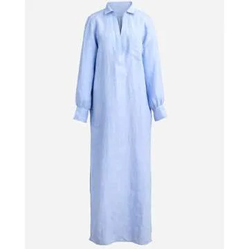 Women Cotton Linen Shirt Dress Casual Split Maxi Dresses Long Kimonos Cardigans Beach Cover Up Sundress Blue