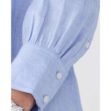 Women Cotton Linen Shirt Dress Casual Split Maxi Dresses Long Kimonos Cardigans Beach Cover Up Sundress Blue