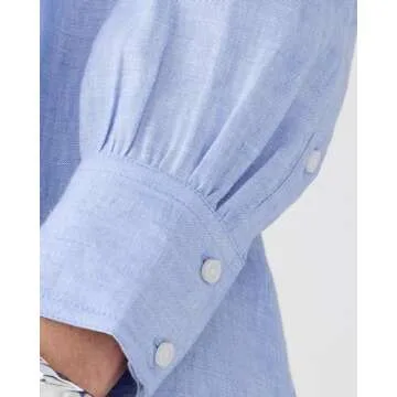 Women Cotton Linen Shirt Dress Casual Split Maxi Dresses Long Kimonos Cardigans Beach Cover Up Sundress Blue