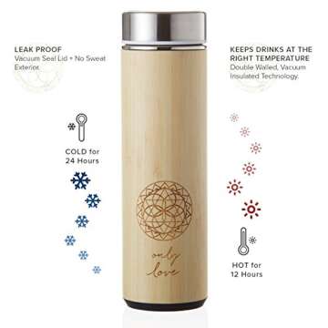 Insulated Bamboo Tea Travel Tumbler with Infuser, Strainer & Sleeve - For Hot Coffee or Cold Tea, Stainless Steel Coffee Mug, Ideal Tea Gift Set for Tea Lovers, Keeps Beverages Hotter for Longer