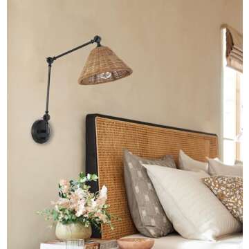 WINGBO Adjustable Rattan Wall Sconce - Plug or Hardwire