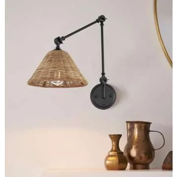 WINGBO Adjustable Rattan Wall Sconce - Plug or Hardwire