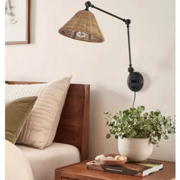 WINGBO Adjustable Rattan Wall Sconce - Plug or Hardwire