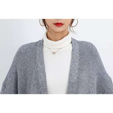 ONLYWOOD Women Sweet Tulle Layer Patchwork Knit Open Front Cardigan Sweater Long(Grey,Free)