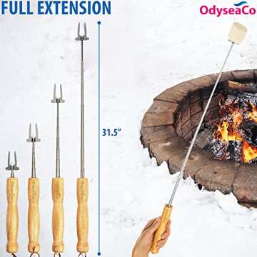 Odyseaco Marshmallow Sticks - Smores Sticks for Fire Pit -Marshmallow Roasting Sticks - 4pcs Telescoping Sticks - Hot Dog Sticks for Campfire, Stainless Long Skewers Sticks - Christmas Gifts