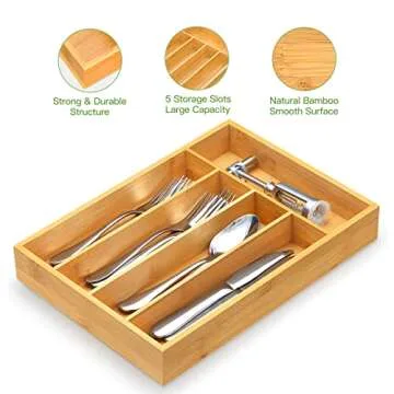 Stylish Bamboo Kitchen Drawer Organizer for Cutlery
